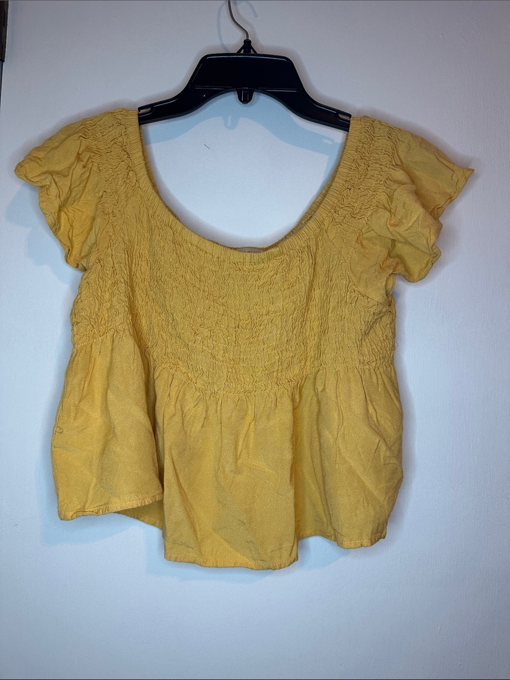 Style Envy Mustard Smocked Flutter Sleeve Crop Top